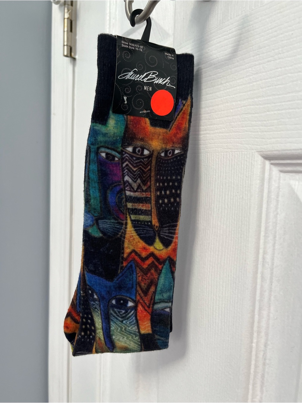 Laurel Burch Men’s Multicolor Graphic Socks Vibrant Cat Pattern Sz 6.5-12 New